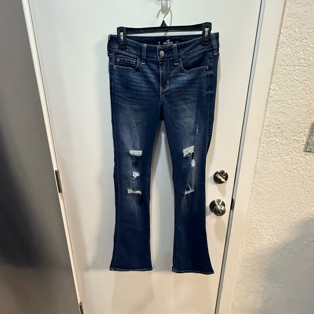 Hollister Dark Blue Distressed Flare Jeans - Picture 3 of 13